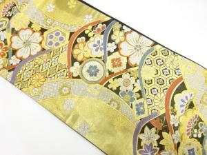 未使用品　変わり青海波に花模様織り出し　振袖用袋帯